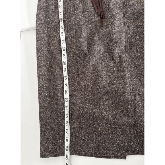 Y2K Bebe Dress Sz 10 Wool Blend Tweed Leather Corset Detail Lace Up Bodycon Slit - Picture 6 of 16